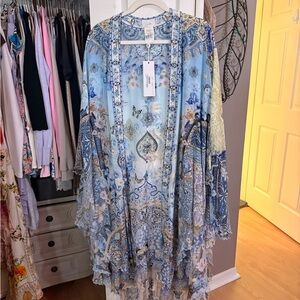 Camilla Blue and Cream Swim Rhinestone Coverup